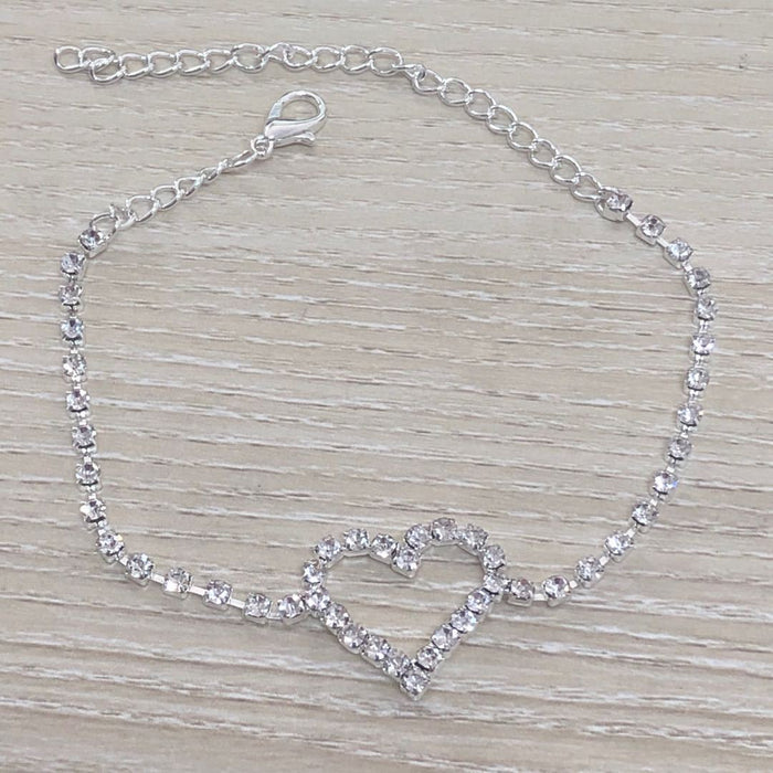 Wholesale Beach All-match Rhinestone Heart Anklet JDC-AS-Xins026