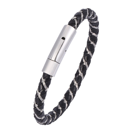 Jewelry WholesaleWholesale Men's Leather Cord Stainless Steel Bracelet JDC-BT-RShen036 Bracelet 日盛 %variant_option1% %variant_option2% %variant_option3%  Factory Price JoyasDeChina Joyas De China