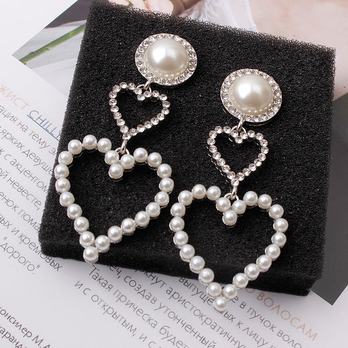 Jewelry WholesaleWholesale love pearl rhinestone long alloy earrings JDC-ES-Shuangd002 Earrings 双笛 %variant_option1% %variant_option2% %variant_option3%  Factory Price JoyasDeChina Joyas De China