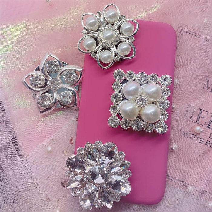 Wholesale Grips Clear Crystal Square Pearl Flower Diamond MOQ≥2 JDC-PS-WeiJiu020