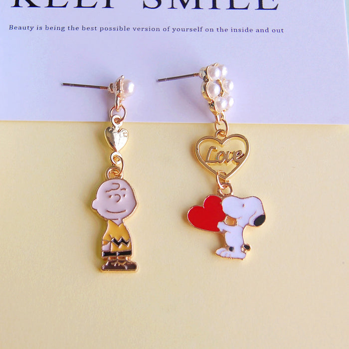 Wholesale Cute Cartoon Charlie Asymmetric Earrings Stud Earrings JDC-ES-naiseng005