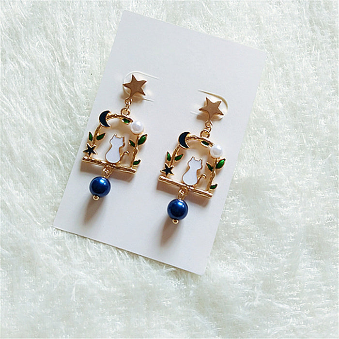 Wholesale Earrings Metal Pentagram Stud Earrings Cute Cat Garland JDC-ES-AiMei013