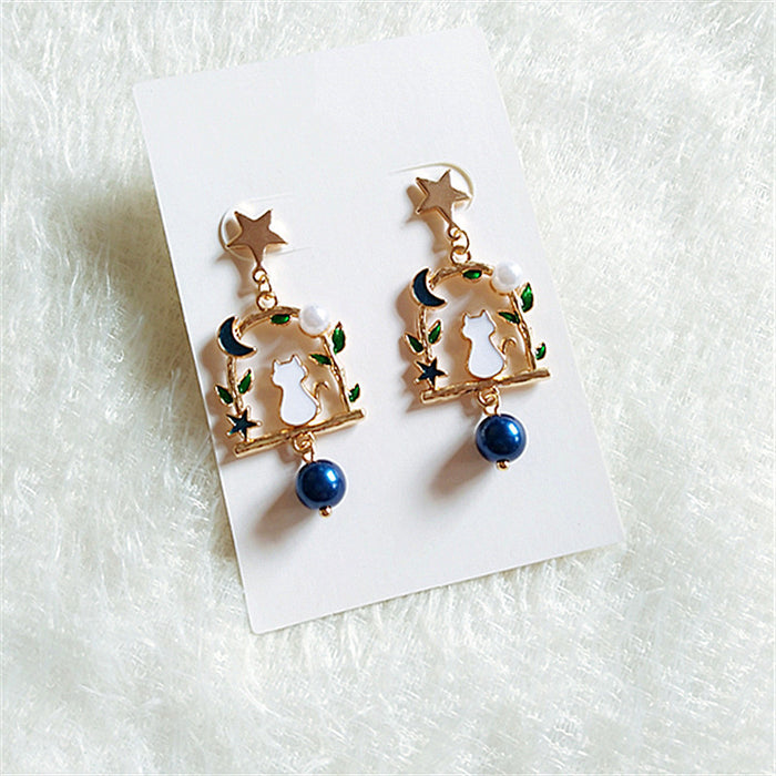 Wholesale Earrings Metal Pentagram Stud Earrings Cute Cat Garland JDC-ES-AiMei013