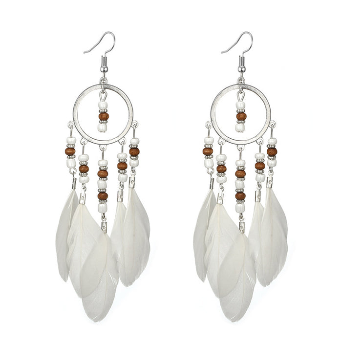 Jewelry WholesaleWholesale Bohemian fairy temperament feather tassel Round Bead Earrings JDC-ES-C466 Earrings 陌茗 %variant_option1% %variant_option2% %variant_option3%  Factory Price JoyasDeChina Joyas De China