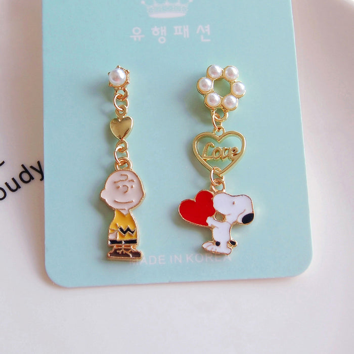 Wholesale Cute Cartoon Charlie Asymmetric Earrings Stud Earrings JDC-ES-naiseng005