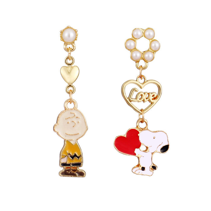 Wholesale Cute Cartoon Charlie Asymmetric Earrings Stud Earrings JDC-ES-naiseng005