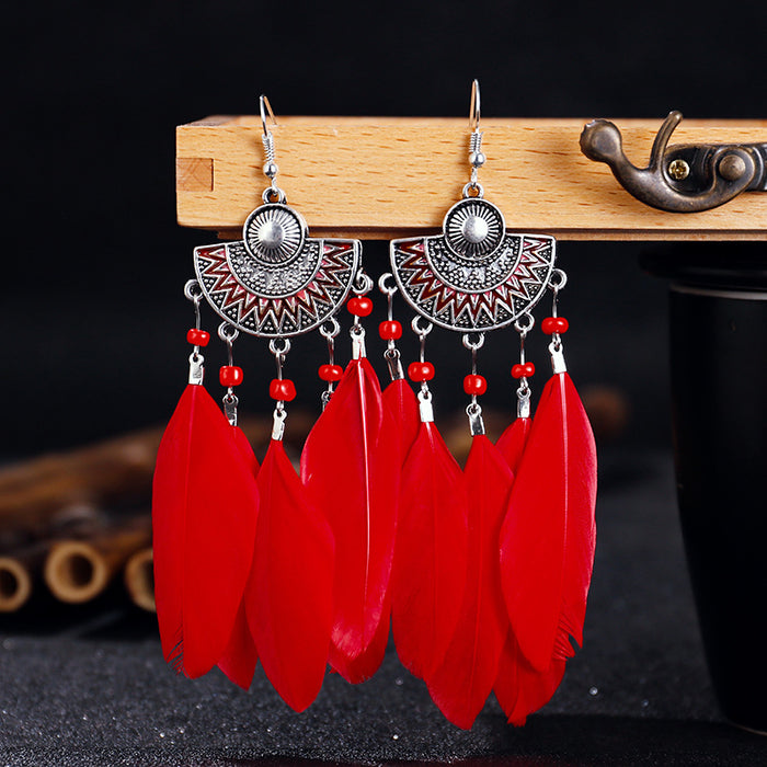 Wholesale long feather wave Samiya Wind Rice Pearl Fluster Earrings JDC-ES-YYDX007