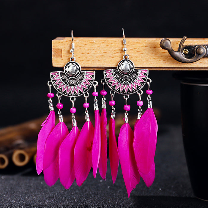 Wholesale long feather wave Samiya Wind Rice Pearl Fluster Earrings JDC-ES-YYDX007