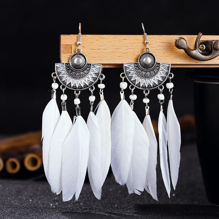 Wholesale long feather wave Samiya Wind Rice Pearl Fluster Earrings JDC-ES-YYDX007