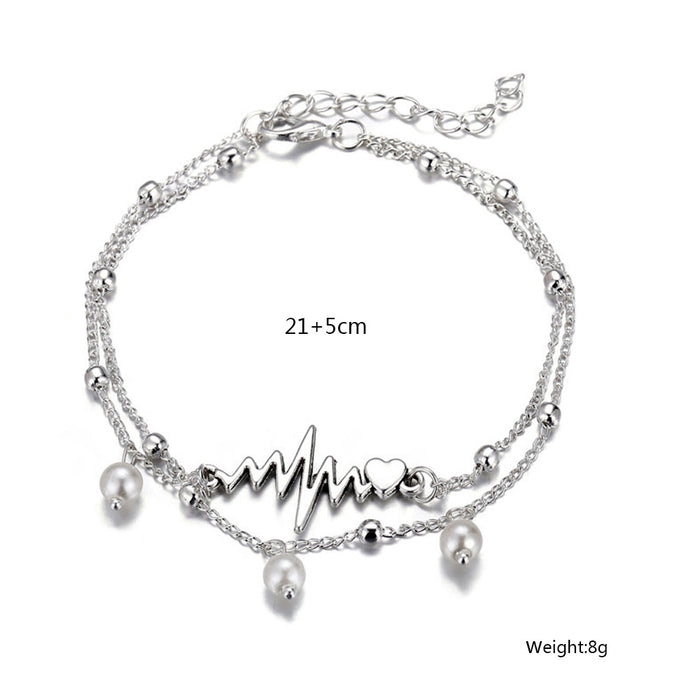 Jewelry WholesaleWholesale Double Layer Pearl ECG Anklet Set JDC-AS-YeB029 Anklets 烨贝 %variant_option1% %variant_option2% %variant_option3%  Factory Price JoyasDeChina Joyas De China