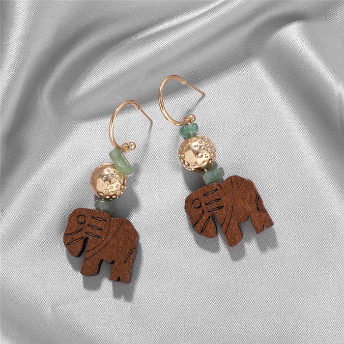 Wholesale Earrings Wooden Carved Elephant JDC-ES-V061