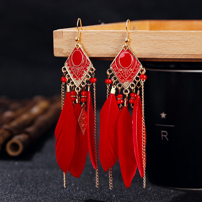 Jewelry WholesaleWholesale Boho Tassel Feather Alloy Earrings JDC-ES-Daiq031 Earrings 黛茜 %variant_option1% %variant_option2% %variant_option3%  Factory Price JoyasDeChina Joyas De China