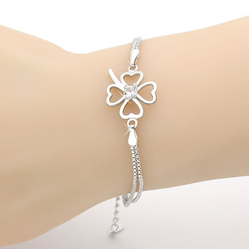 Jewelry WholesaleWholesale lucky four leaf clover copper silver plated bracelet JDC-BT-Ffei004 Bracelet 菲菲 %variant_option1% %variant_option2% %variant_option3%  Factory Price JoyasDeChina Joyas De China