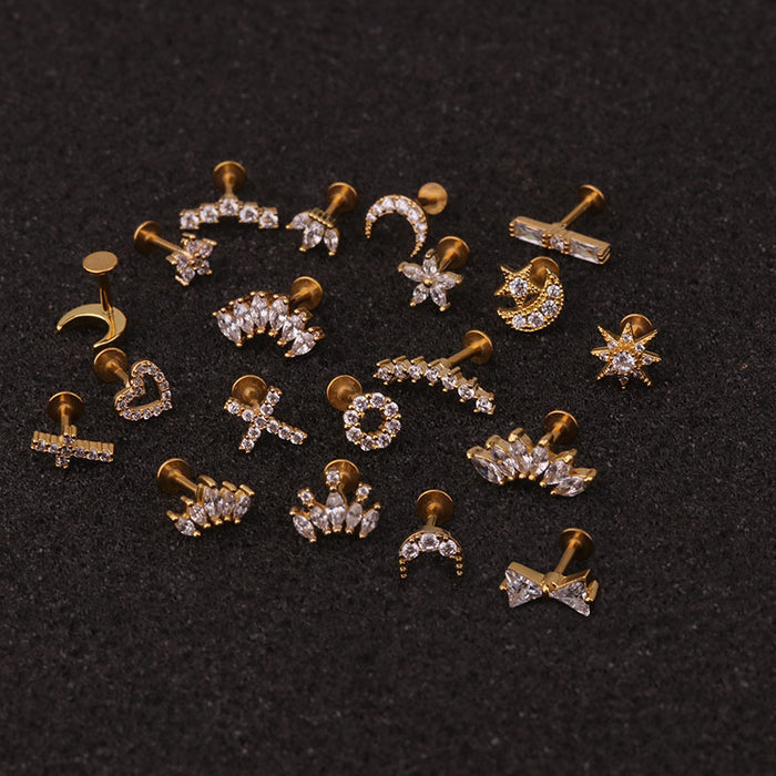 Jewelry WholesaleWholesale Crown stainless steel flat-bottom pierced stud earrings MOQ≥2 JDC-ES-Henst009 Piercings 亨森 %variant_option1% %variant_option2% %variant_option3%  Factory Price JoyasDeChina Joyas De China