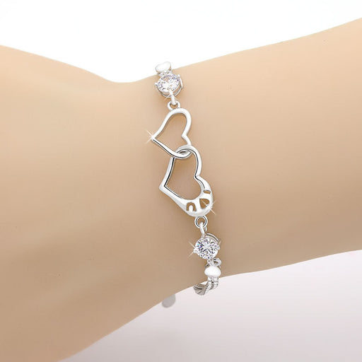 Jewelry WholesaleWholesale Heart Connected 925 Sterling Silver Copper Rhinestone Bracelet JDC-BT-Ffei001 Bracelet 菲菲 %variant_option1% %variant_option2% %variant_option3%  Factory Price JoyasDeChina Joyas De China