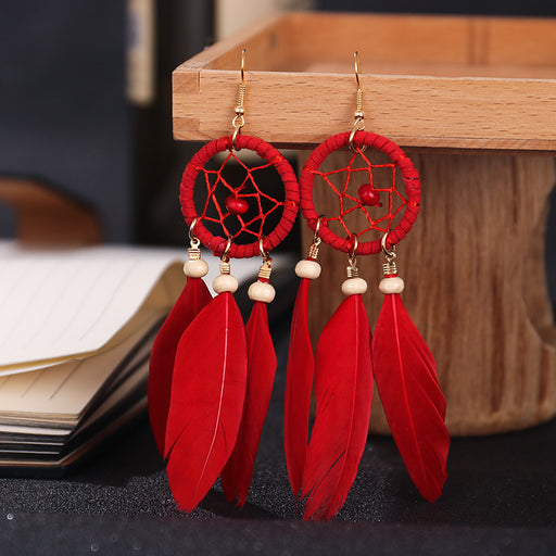 Jewelry WholesaleWholesale Feather Tassel Boho Alloy Dreamcatcher Earrings JDC-ES-Daiq028 Earrings 黛茜 %variant_option1% %variant_option2% %variant_option3%  Factory Price JoyasDeChina Joyas De China