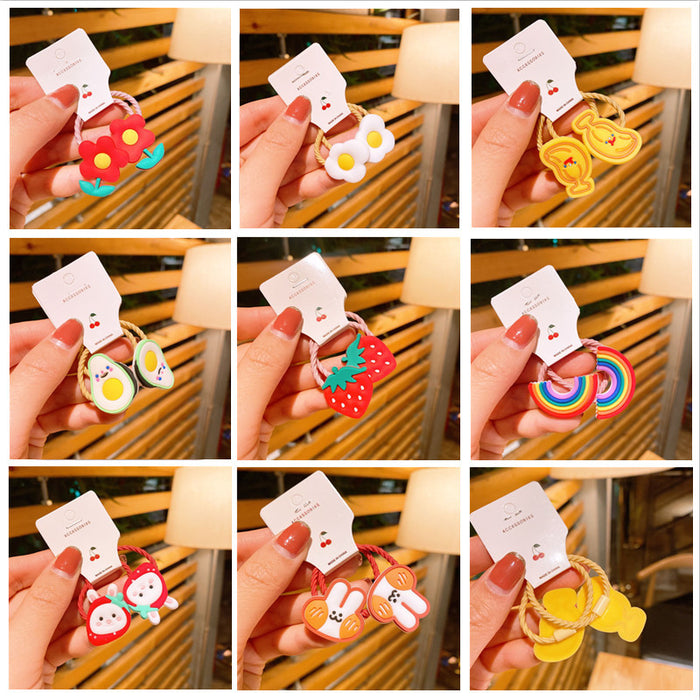 Wholesale Kids Resin Cartoon Strawberry Rainbow Hair Scrunchies JDC-HS-XiY013