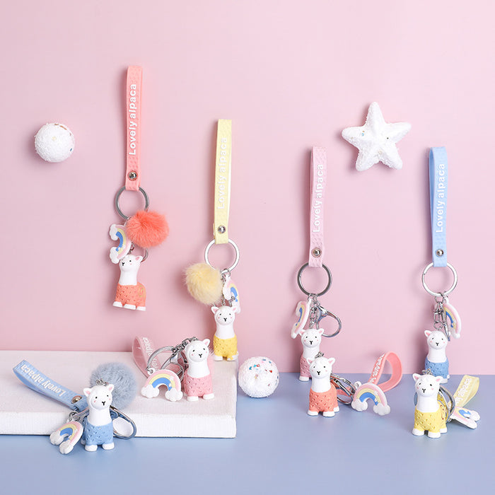 Jewelry WholesaleWholesale Rainbow Alpaca Ball Cartoon Keychain JDC-KC-MSi005 Keychains 妙思 %variant_option1% %variant_option2% %variant_option3%  Factory Price JoyasDeChina Joyas De China