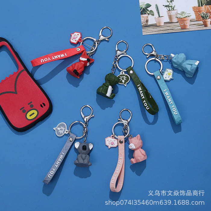 Wholesale net celebrity cut face geometric resin doll dinosaur cute panda keychain pendant MOQ≥3 JDC-KC-WYan009