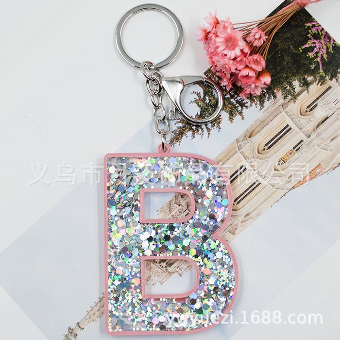 Wholesale Acrylic Sequin Alphabet Keychain MOQ≥3 JDC-KC-YueZ001