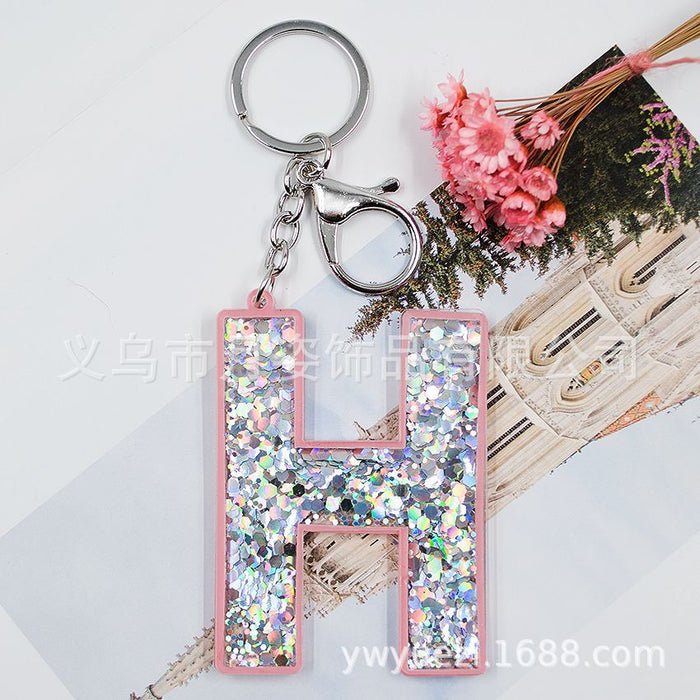 Wholesale Acrylic Sequin Alphabet Keychain MOQ≥3 JDC-KC-YueZ001