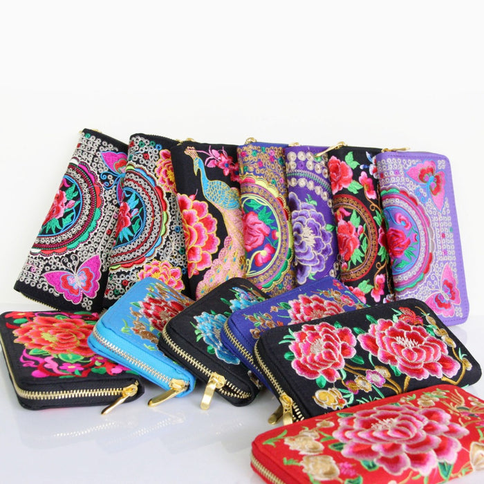 Wholesale Wallet Ethnic Embroidery Cotton Satin  MOQ≥3 JDC-WT-Yunm002