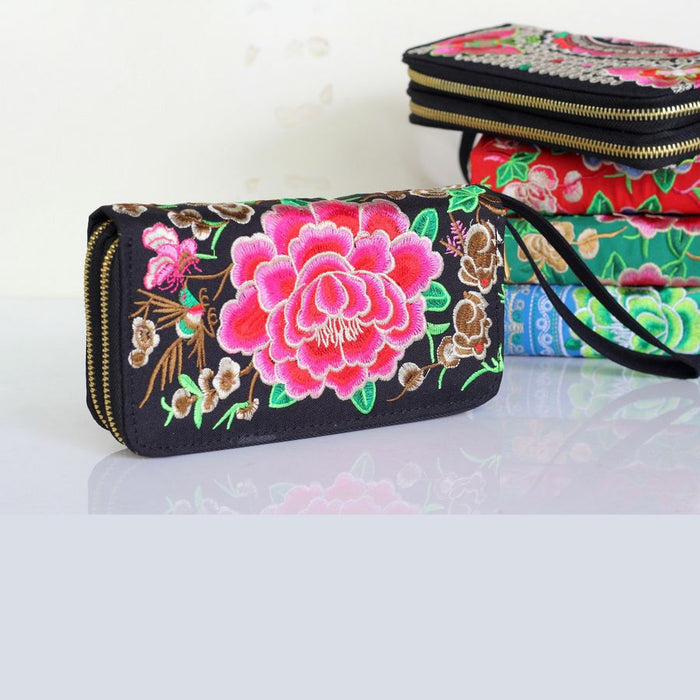 Wholesale Wallet Ethnic Embroidery Cotton Satin MOQ≥3 JDC-WT-Yunm003