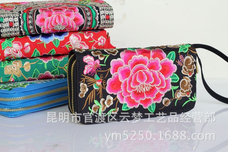 Wholesale Wallet Ethnic Embroidery Cotton Satin MOQ≥3 JDC-WT-Yunm003