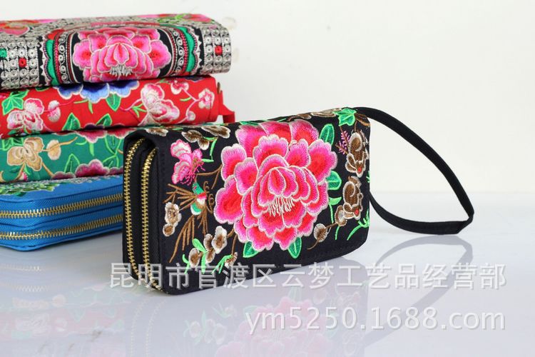 Wholesale Wallet Ethnic Embroidery Cotton Satin MOQ≥3 JDC-WT-Yunm003