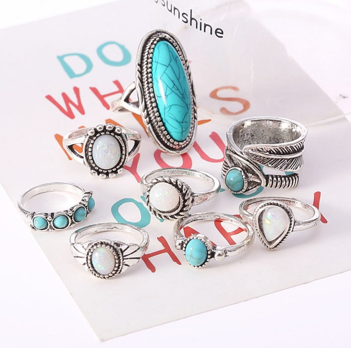 Wholesale Opal Turquoise Alloy Ring Set JDC-RS-Saip021