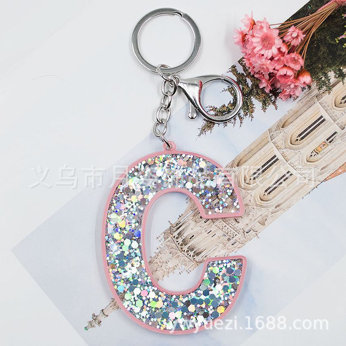 Wholesale Acrylic Sequin Alphabet Keychain MOQ≥3 JDC-KC-YueZ001