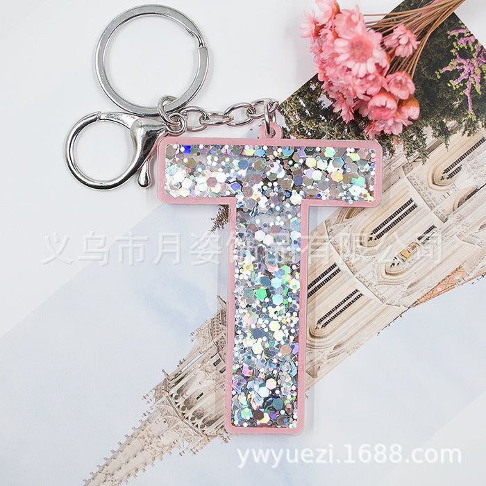 Wholesale Acrylic Sequin Alphabet Keychain MOQ≥3 JDC-KC-YueZ001