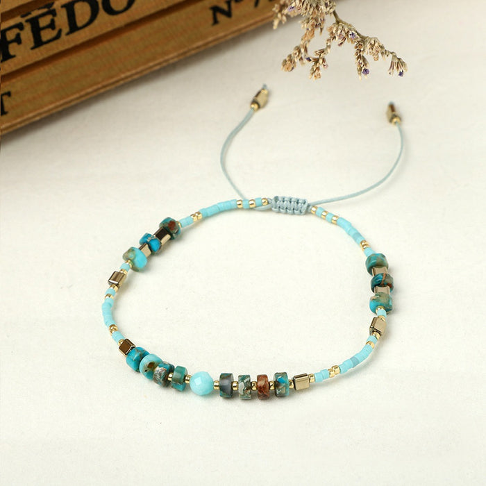 Wholesale Hand Braided Friendship Rope Semi Precious Stone Boho Small Bracelet JDC-BT-GBH100