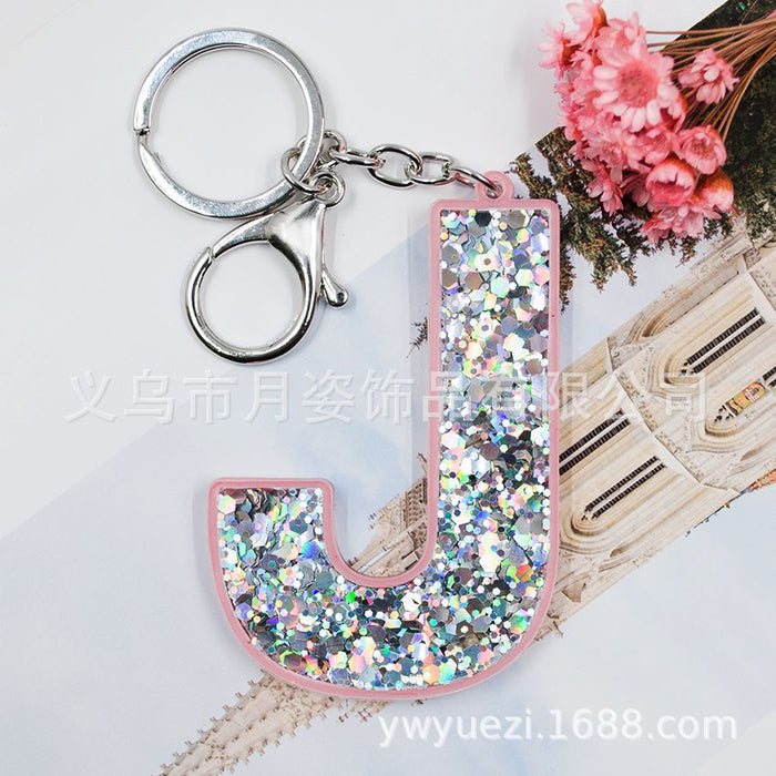 Wholesale Acrylic Sequin Alphabet Keychain MOQ≥3 JDC-KC-YueZ001