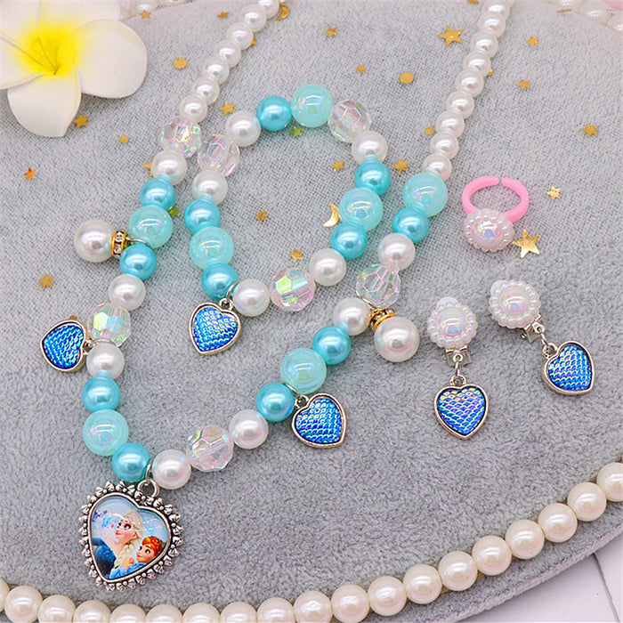 Wholesale Necklace Mermaid Tail Girls Pearl Necklace Bracelet Ring Earring Set JDC-RS-NanD002