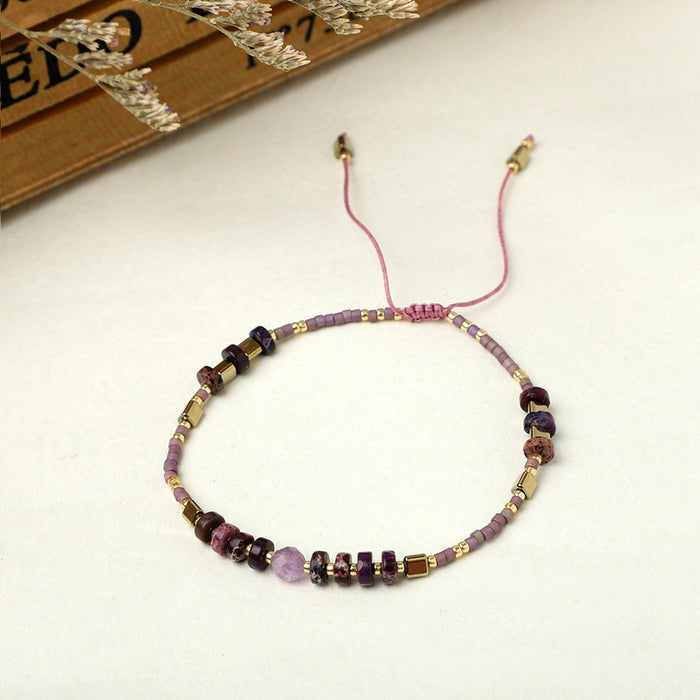 Wholesale Hand Braided Friendship Rope Semi Precious Stone Boho Small Bracelet JDC-BT-GBH100