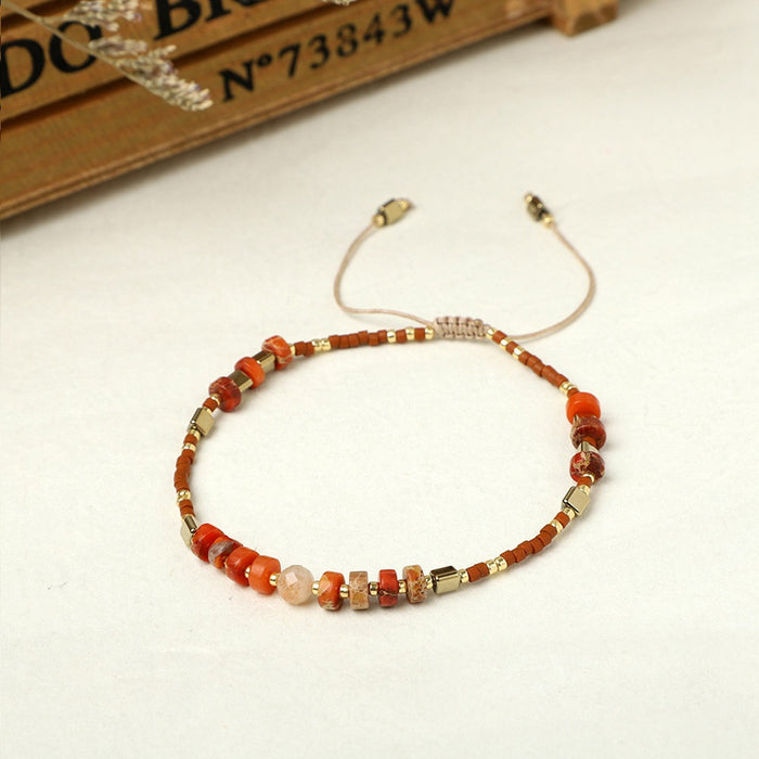 Wholesale Hand Braided Friendship Rope Semi Precious Stone Boho Small Bracelet JDC-BT-GBH100