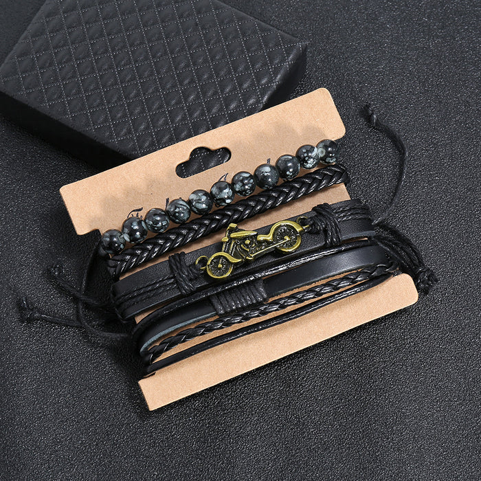 Wholesale Simple Retro Braided Leather Bracelet Motorcycle Multilayer Set JDC-BT-SaiH008