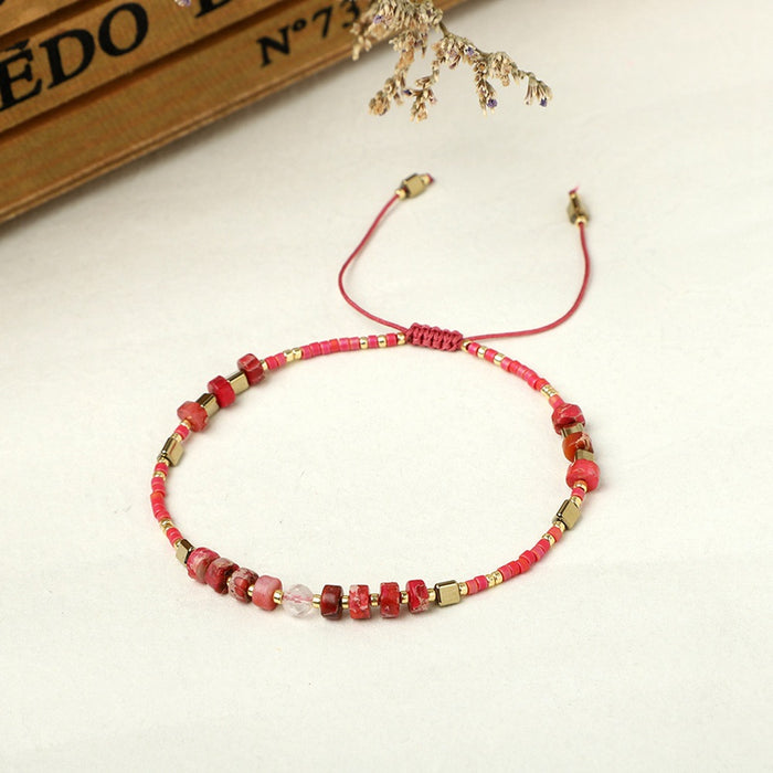 Wholesale Hand Braided Friendship Rope Semi Precious Stone Boho Small Bracelet JDC-BT-GBH100