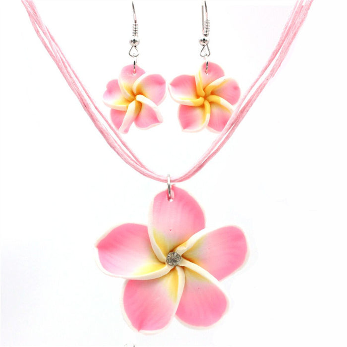 Wholesale Soft Pottery Flower Necklace Earrings Two Piece Set JDC-NE-Shangd003