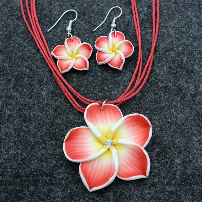 Wholesale Soft Pottery Flower Necklace Earrings Two Piece Set JDC-NE-Shangd003