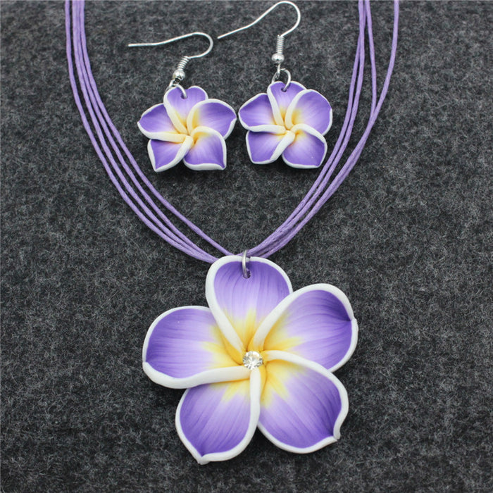 Wholesale Soft Pottery Flower Necklace Earrings Two Piece Set JDC-NE-Shangd003