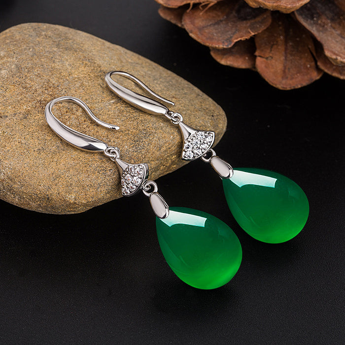 Wholesale Drop Shape Green Onyx Copper Earrings JDC-ES-Gaos006