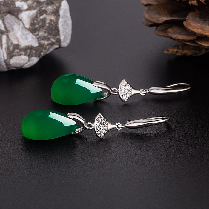 Wholesale Drop Shape Green Onyx Copper Earrings JDC-ES-Gaos006