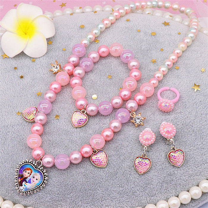 Wholesale Necklace Mermaid Tail Girls Pearl Necklace Bracelet Ring Earring Set JDC-RS-NanD002