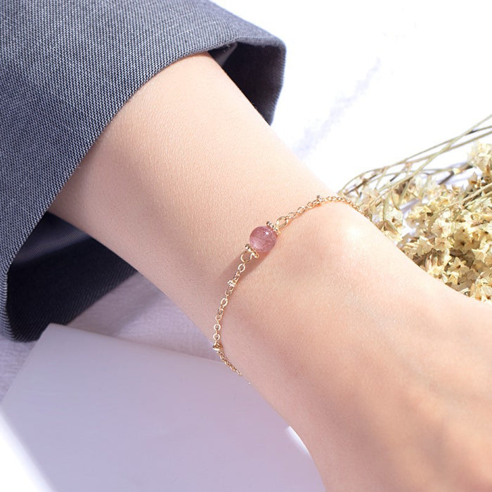 Wholesale Bracelet Alloy Badu Strawberry Crystal Copper Plated Real Gold Pink Pearl JDC-BT-BaDu005