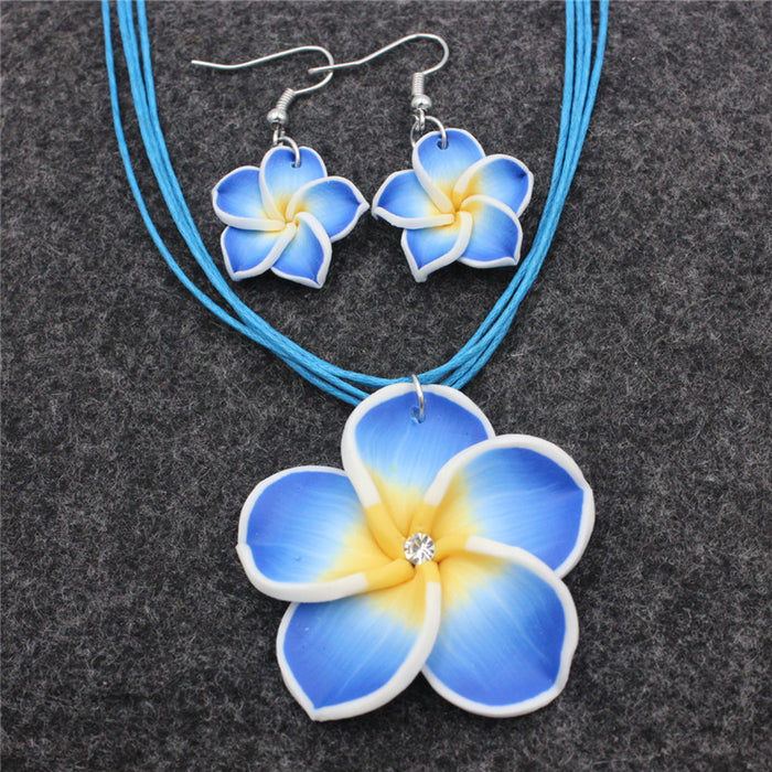 Wholesale Soft Pottery Flower Necklace Earrings Two Piece Set JDC-NE-Shangd003