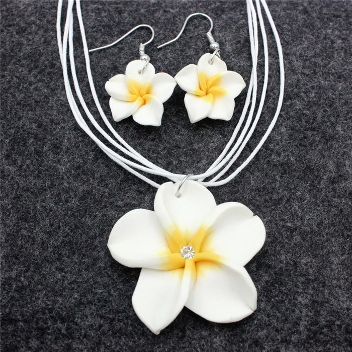 Wholesale Soft Pottery Flower Necklace Earrings Two Piece Set JDC-NE-Shangd003