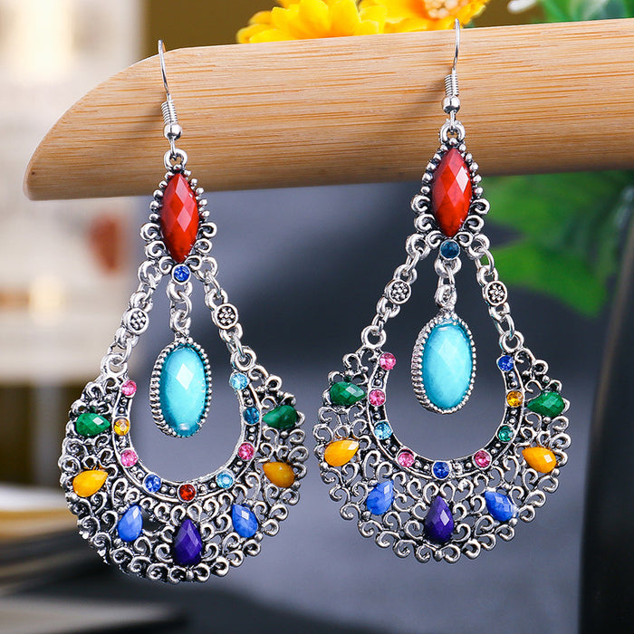 Jewelry WholesaleWholesale Teardrop Scalloped Rhinestone Alloy Metal Earrings JDC-ES-Daiq018 Earrings 黛茜 %variant_option1% %variant_option2% %variant_option3%  Factory Price JoyasDeChina Joyas De China