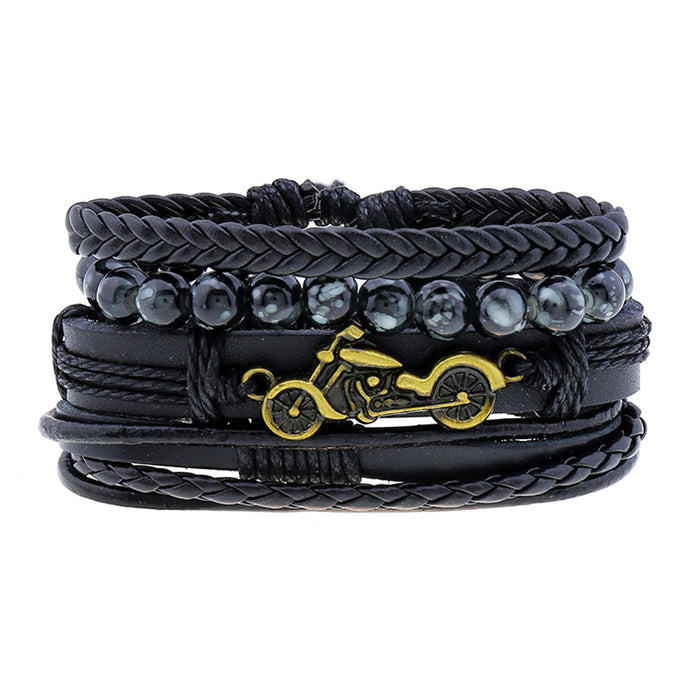 Wholesale Simple Retro Braided Leather Bracelet Motorcycle Multilayer Set JDC-BT-SaiH008